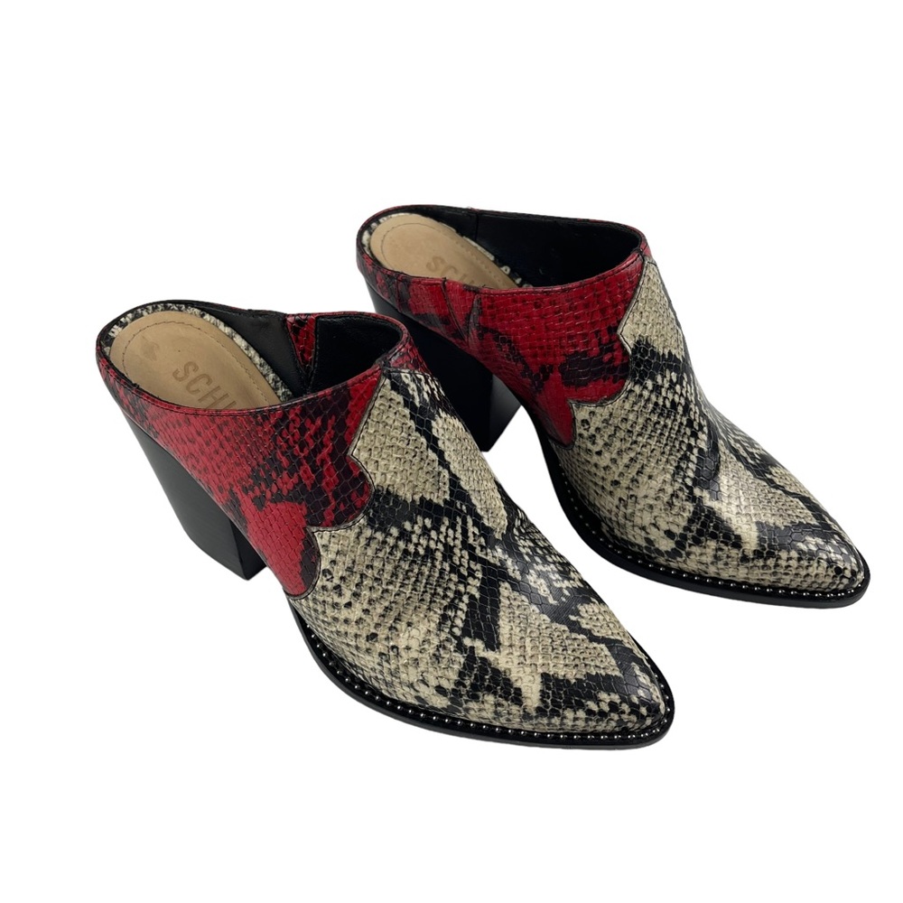 Schutz Destiny Snakeskin Print Leather Heeled Mule Size 6 - Picture 2 of 8